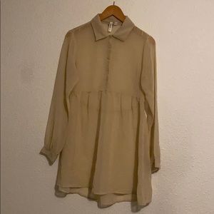 Sheer cream babydoll button up dress s